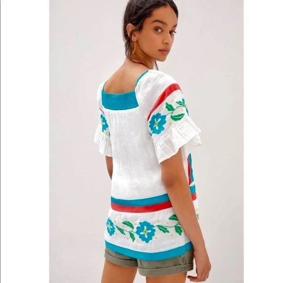 NEW ANTHROPOLOGY NEW Cotton Blouse Seen Worn Kept Embroidered Tunic Bohemian - Picture 12 of 13